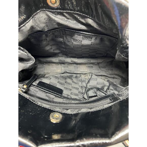 Michael Kors Patent Leather Satchel Bag Handbag Black Gold RESHOOT - Picture 8 of 8